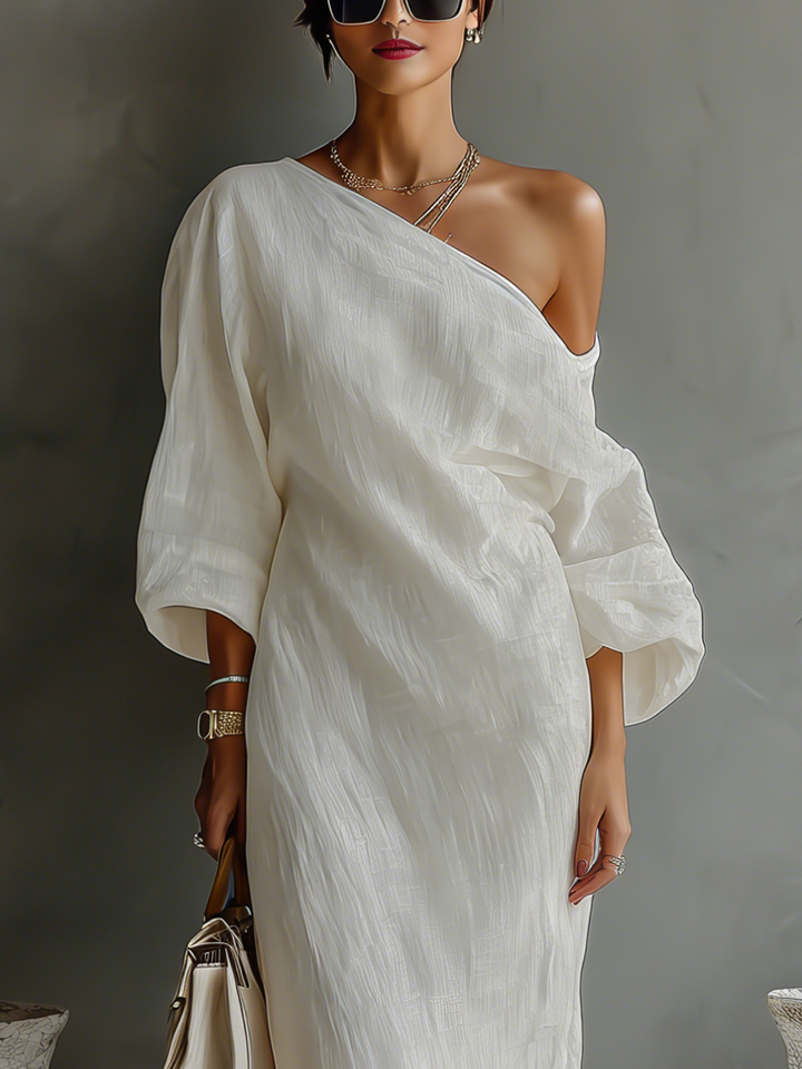 Robe en Lin Écru Sans Épaules