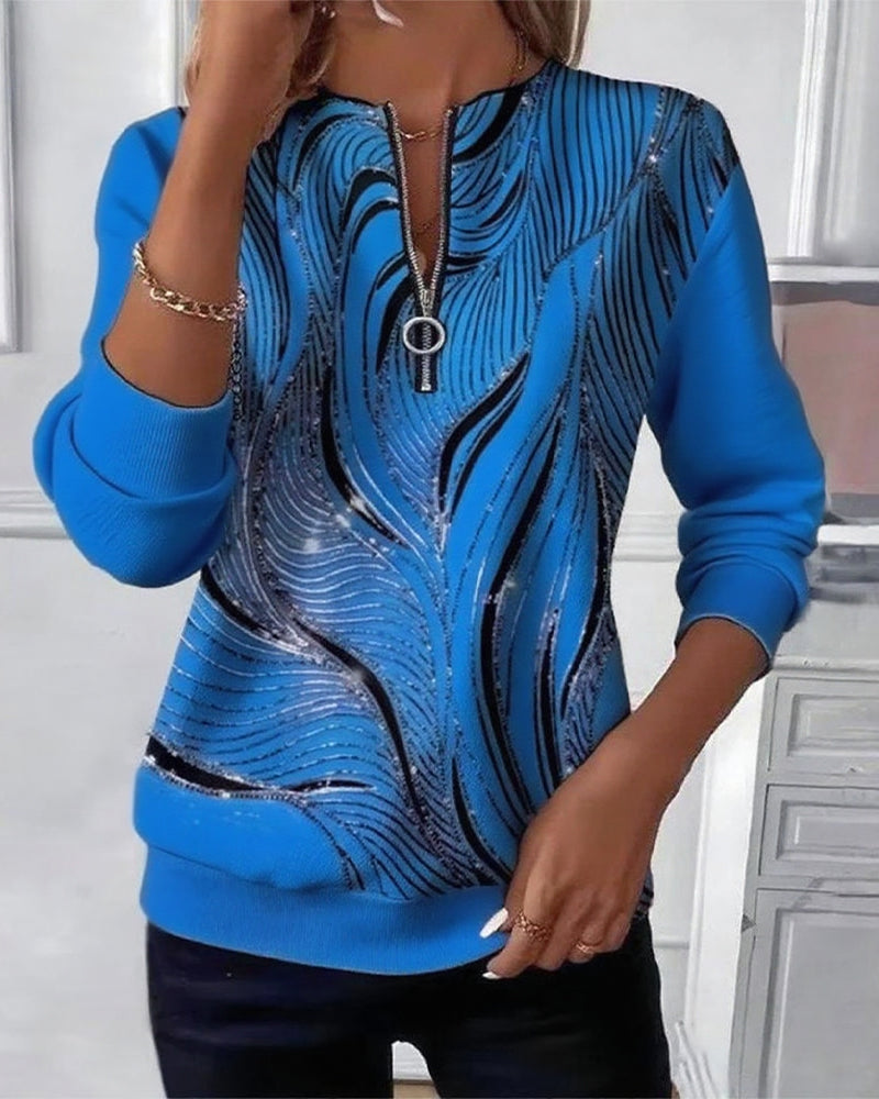 Anaïs-Claire | Sweat-shirt zippé imprimé décontracté