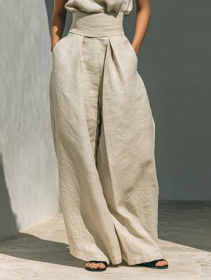 Maria - Ensemble débardeur et pantalons larges en coton et lin minimaliste pour femme