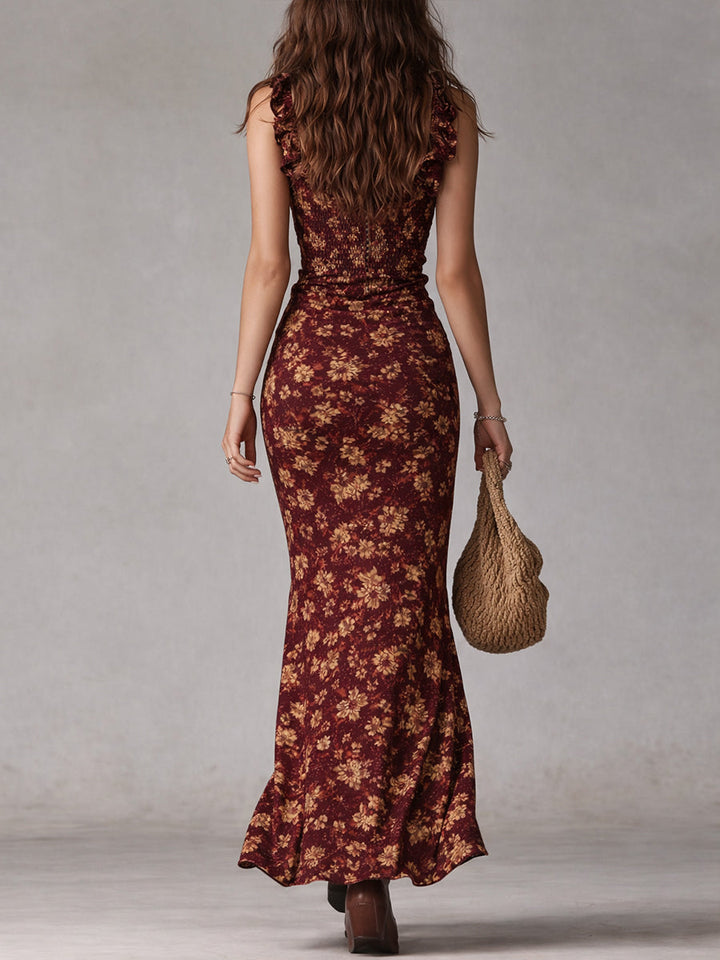 Maya™ | Robe Maxi à Manches Volantes Rétro Boho avec Fente Haute