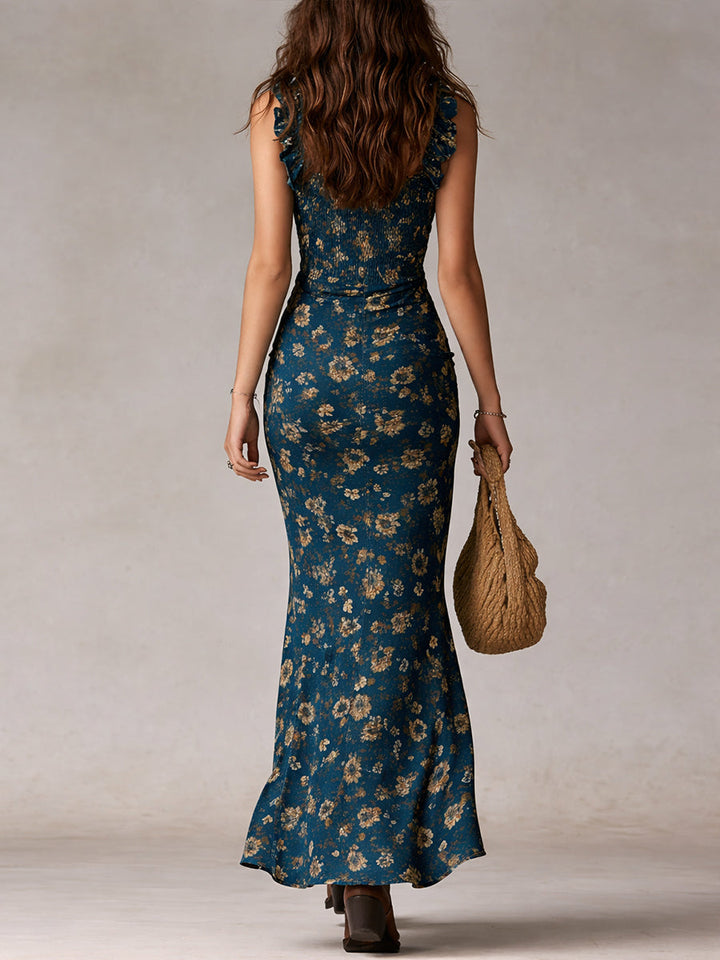 Maya™ | Robe Maxi à Manches Volantes Rétro Boho avec Fente Haute