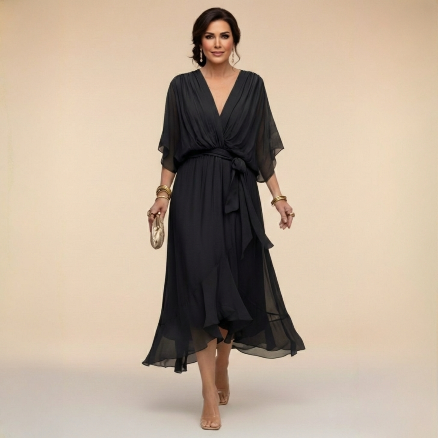 Monica | Robe en chiffon avec décolleté en V