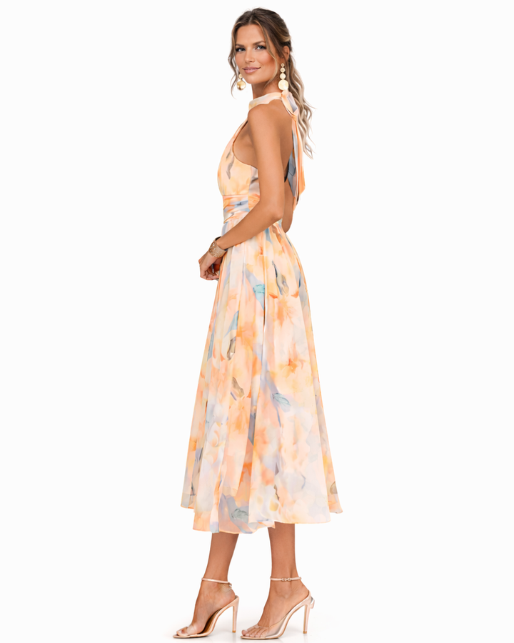 Aurore | Robe à Encolure Halter et Imprimé Aquarelle