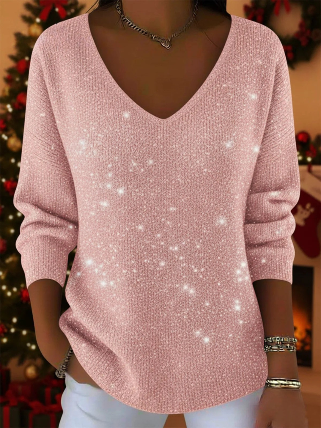 Étoile | Pull Festif avec Col en V