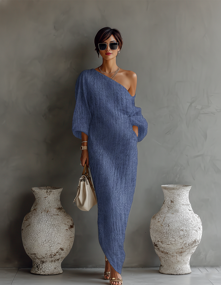 Robe en Lin Écru Sans Épaules