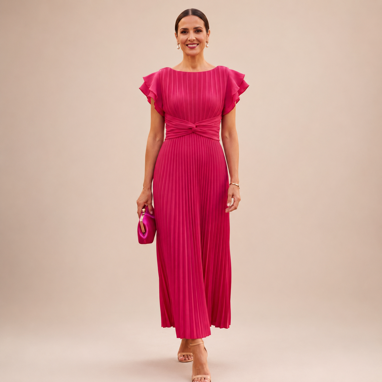 SERAPHINA | Robe Maxi Plissée Élégante avec Taille Twist