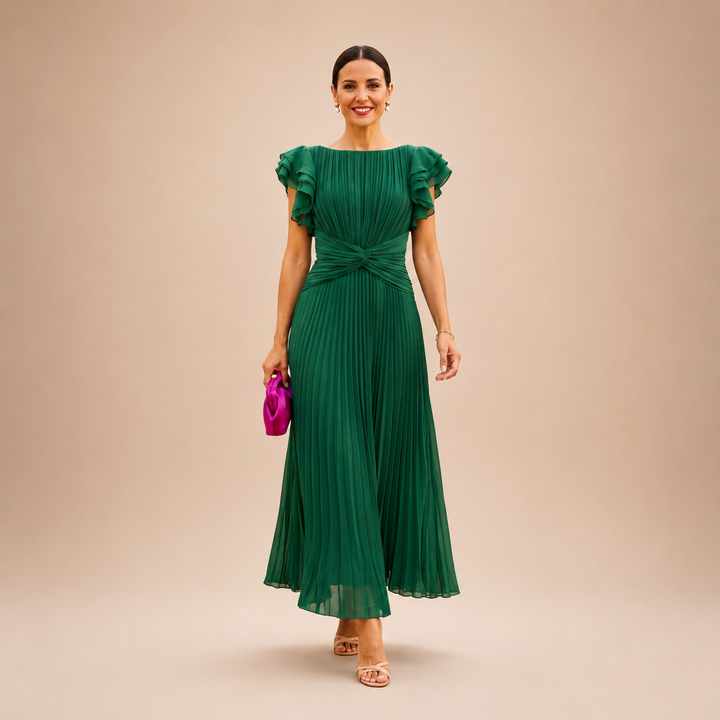 SERAPHINA | Robe Maxi Plissée Élégante avec Taille Twist