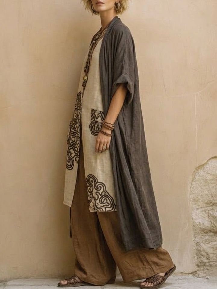 TEODORA - ENSEMBLE ÉTHNIQUE BOHO AVEC KIMONO ET PANTALON PALAZZO