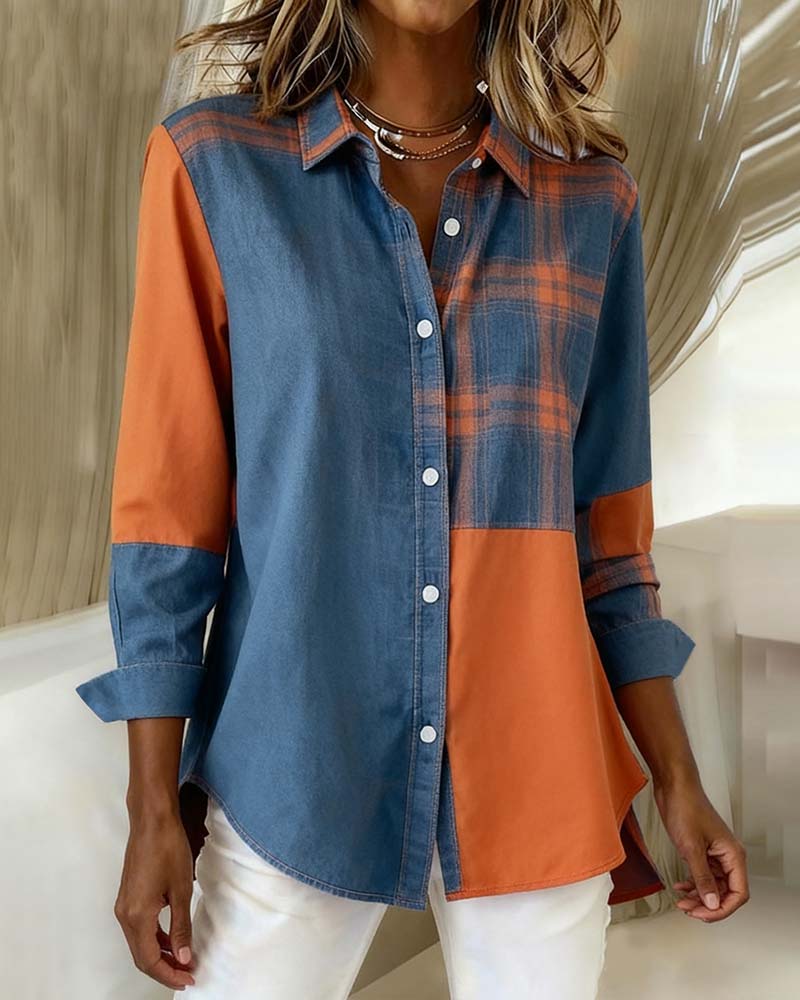 Esmée-Lou | Chemise avec Col Notché et Design à Carreaux Contrastés