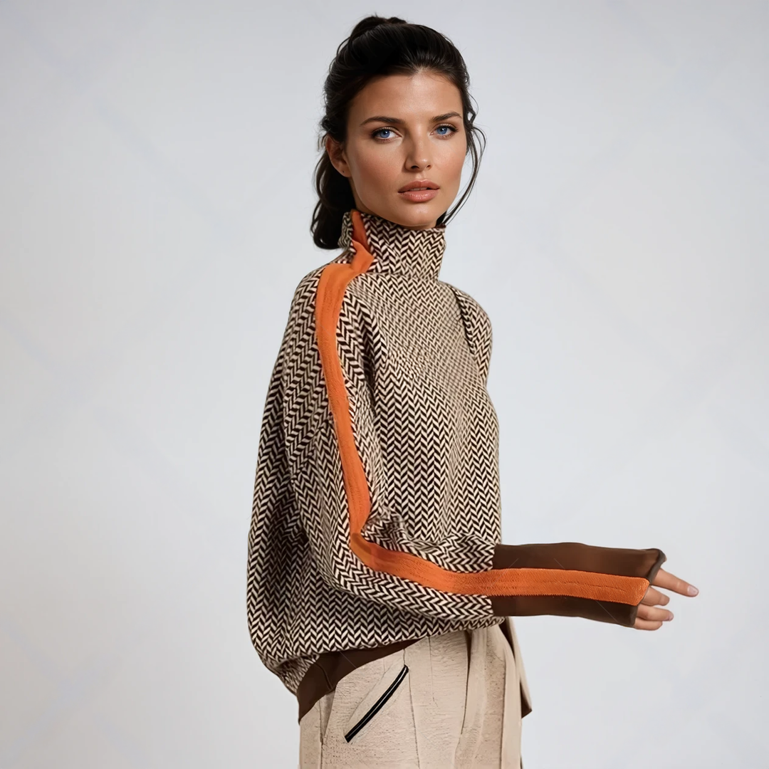 Birgit | Pull à col montant avec des rayures saisissantes
