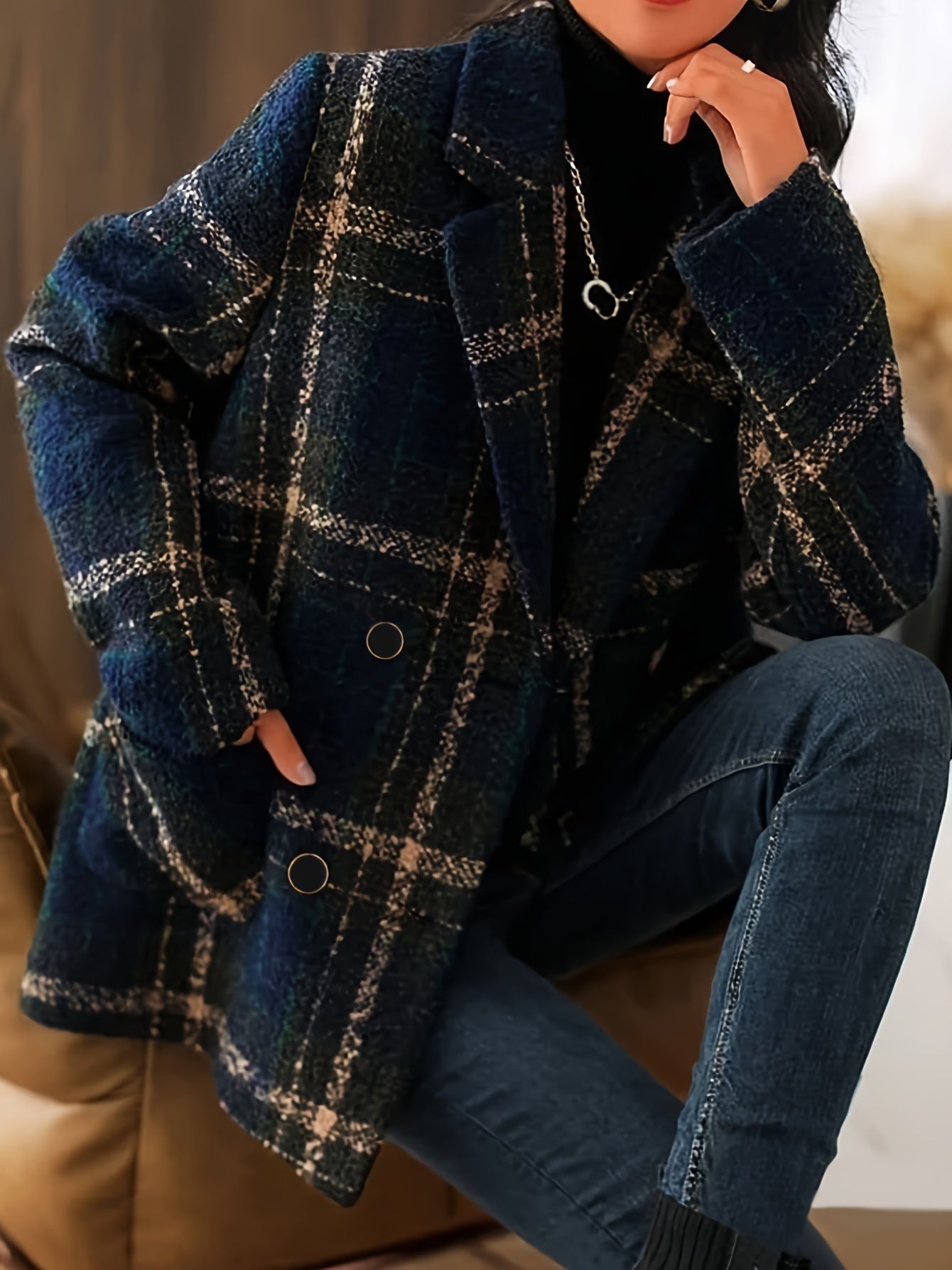 Isaline | Manteau en Laine à Carreaux Classique