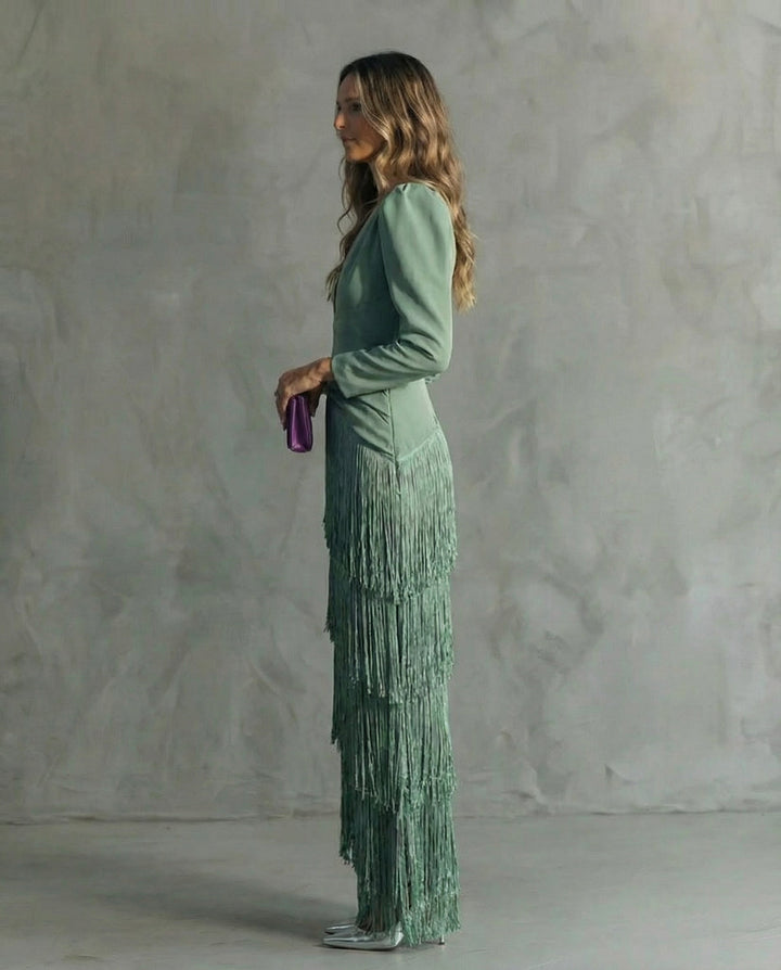 Clara | Robe Élegante avec Manches Frangées
