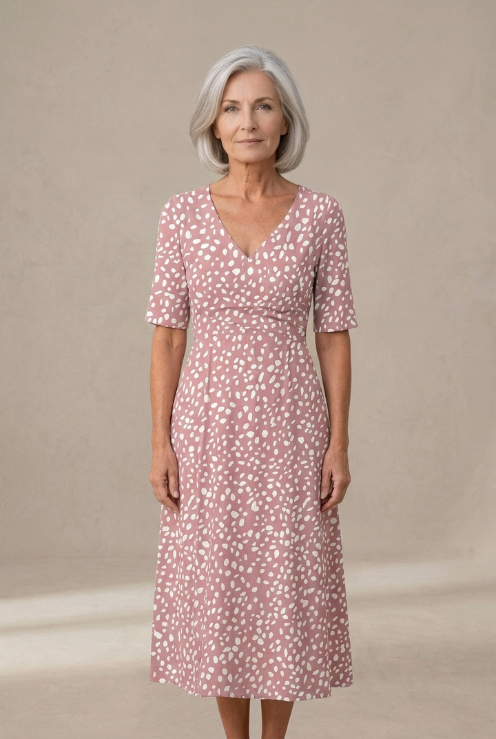 Camille | Robe midi élégante à pois qui aplatit le ventre